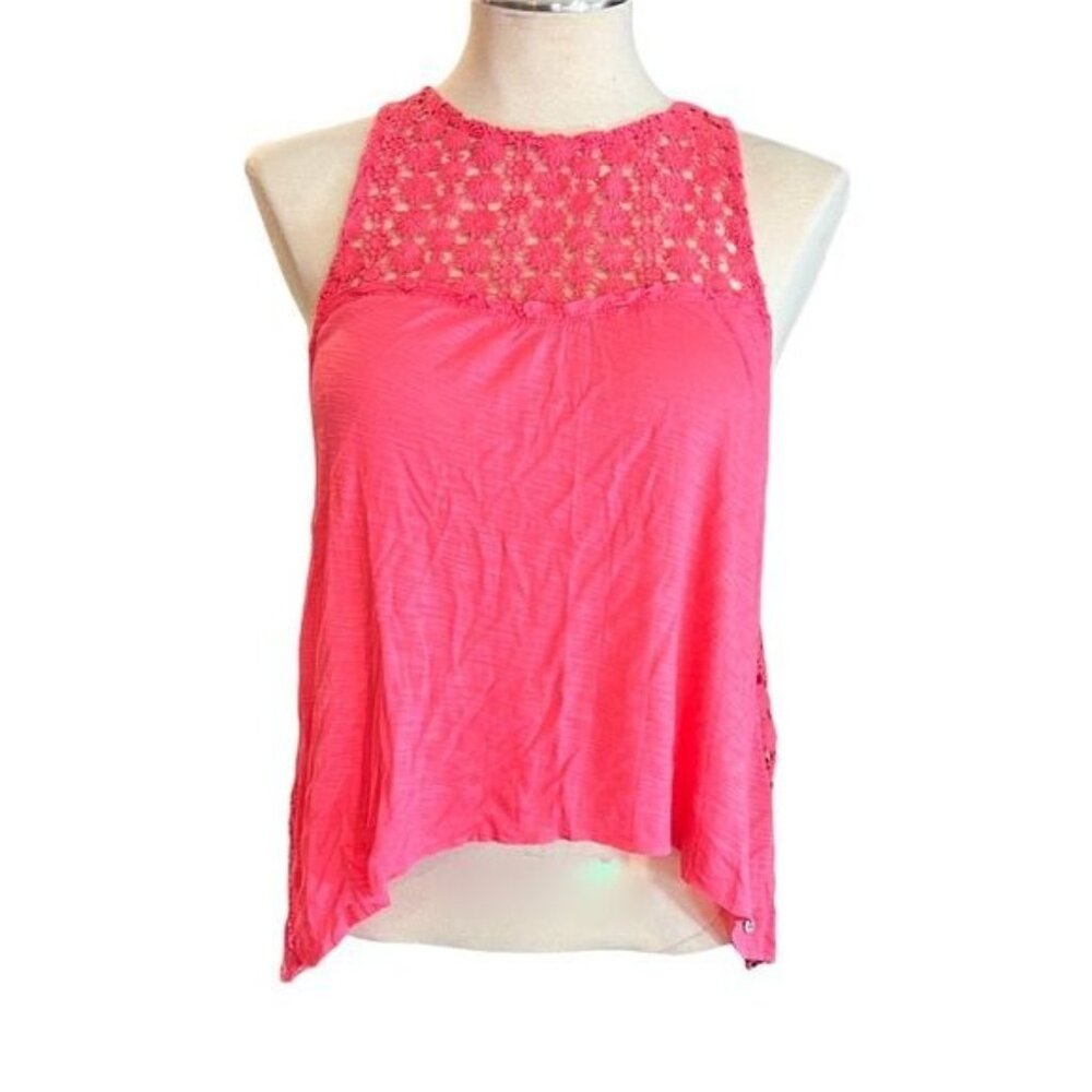 Abercrombie & Fitch Tank Top Womens S Coral Lace‎ Knit High Low Pullover Small